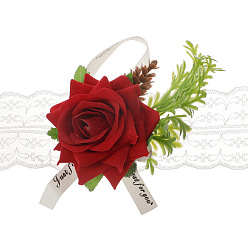 Rouge Corsage de poignet en tissu de soie imitation rose, fleur à la main pour la mariée ou la demoiselle d'honneur, mariage, décorations de fête, rouge, 80x80mm