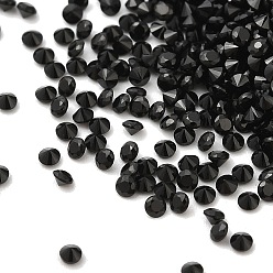 Black Cubic Zirconia Cabochons, Faceted Diamond, Black, 1.5x1mm