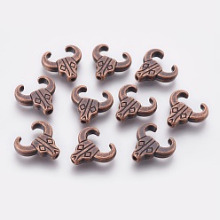 Red Copper Tibetan Style Alloy Beads, Cattle, Red Copper, Lead Free & Cadmium Free, 14x14x3mm, Hole: 2mm