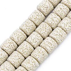 Beige Synthetic Lava Rock Beads Strands, Dyed, Column, Beige, 10x10mm, Hole: 2mm, about 39pcs/strand, 15.35 inch(39cm)
