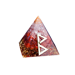 Carnelian Orgonite Pyramid Resin Display Decorations, with Brass Findings, Gold Foil and Natural Carnelian Chips Inside, for Home Office Desk, 50mm