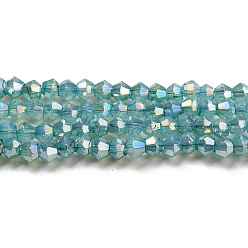 Light Sea Green Baking Painted Transparent Glass Beads Strands, Imitation Opalite, AB Color, Faceted, Bicone, Light Sea Green, 3x2.5mm, Hole: 0.8mm, about 168~172pcs/strand, 16.30~17.01 inch(41.4~43.2cm)