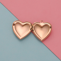 Oro Rosa Medallones de acero inoxidable colgantes, encantos marco de la foto para los collares, corazón, oro rosa, 26x22.6 mm
