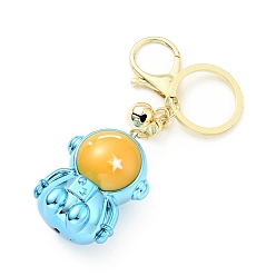 Blue Acrylic Spaceman Pendant Keychain, with Light Gold Tone Alloy Findings and Sonance Brass Bell, Cadmium Free & Lead Free, Blue, 9.6cm