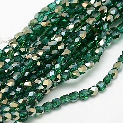 Dark Green Electroplate Glass Beads Strands, Half Plated, Faceted, Cube, Dark Green, 4x4x4mm, Hole: 1mm, about 100pcs/strand, 15.7 inch