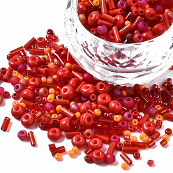 Red Glass Seed Beads, Mixed Style, Mixed Shapes, Red, 1~7x2~4mm, Hole: 0.7~1mm, about 450g/pound