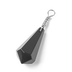 Agate Noire Pendentifs en agate noire naturelles, avec les accessoires en laiton, cône, platine, 44~46x14~15mm, Trou: 4mm