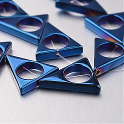 Blue Plated Electroplate Non-magnetic Synthetic Hematite Bead Strands, Triangle, Blue Plated, 17x15x3mm, Hole: 1mm, about 24pcs/strand, 15.7 inch