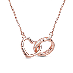 Rose Gold SHEGRACE Elegant Fashion 925 Sterling Silver Necklaces, with Micro Pave AAA Cubic Zirconia Ring and Engraved Love Heart Pendant(Chain Extenders Random Style), Rose Gold, 15.7 inch