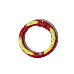 Red Spray Painted Alloy Spring Gate Ring, Polka Dot Pattern, Ring, Red, 25x3.7mm