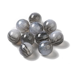 Dark Gray Resin Glitter Beads, Round Beads, Dark Gray, 15.5~16x15mm, Hole: 2.8mm