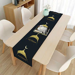 Moon Eid Mubarak Table Runner Waterproof Rectangle Tablecloths, for Islamic Lantern Ramadan Dinner Party Decorations, Moon Pattern, 1800x330mm