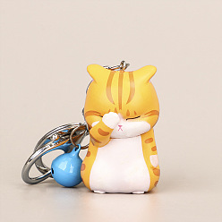Золотистый Милый брелок с подвеской из смолы в виде кота, закрывающий лицо, с подвесками-колокольчиками случайного цвета, мультяшная кукла для украшения сумки, золотые, 11.8 см, кулон: 5x2.9x3 см