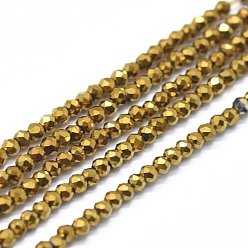 Golden Plated Electroplate Glass Beads Strands, Full Plated, Faceted, Abacus, Golden Plated, 2x1.5~1.6mm, Hole: 0.8mm, about 235 pcs/Strand, 14.17 inch(36cm)