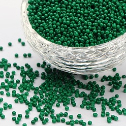 Vert 12/0 grader des perles de rocaille en verre rondes, cuisson des peintures, verte, 12/0, 2x1.5mm, Trou: 0.7mm, environ 30000 pcs / sachet 