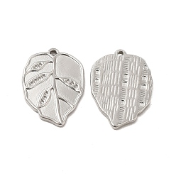 Stainless Steel Color 304 Stainless Steel Pendant Rhinestone Settings, Leaf, Stainless Steel Color, Fit for 0.9mm Rhinestone, 21.5x16x2mm, Hole: 1mm