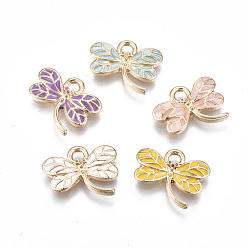 Mixed Color Light Gold Plated Alloy Pendants, with Enamel, Cadmium Free & Lead Free, Dragonfly, Mixed Color, 11x16x2mm, Hole: 2mm