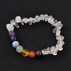 Cristal de Quartz Puces et bracelets extensibles en perles de pierres précieuses naturelles chakra rond, cristal, 50~53mm