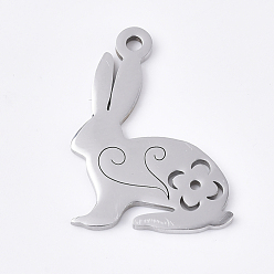 Stainless Steel Color 201 Stainless Steel Pendants, Easter Bunny, Stainless Steel Color, 19x14x1mm, Hole: 1.2mm