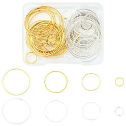 Golden & Stainless Steel Color 80Pcs 8 Style Brass Linking Rings, Round Ring, Golden & Stainless Steel Color, 10~30x1mm, 10pcs/style