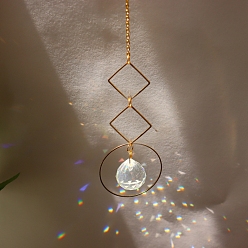Clear Quartz Crystal Big Pendant Decorations, Hanging Sun Catchers, Rhombus, Clear, 335mm, Hole: 11mm