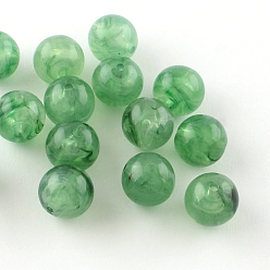 Vert Mer Moyen Pierres gemmes d'imitation acrylique, ronde, vert de mer moyen, 10mm, trou: 2 mm, environ 925 pcs / 500 g