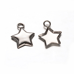 Stainless Steel Color Star 201 Stainless Steel Pendant Cabochon Settings, Plain Edge Bezel Cups, Stainless Steel Color, Tray: 11x11mm, 16x13x2mm, Hole: 2.5mm