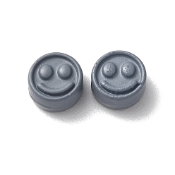 Gray Spray Painted Alloy Beads, Flat Round with Smiling Face, Gray, 7.5x4mm, Hole: 2mm