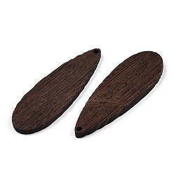 Coconut Brown Natural Wenge Wood Big Pendants, Undyed, Teardrop Charms, Coconut Brown, 57x19.5x3.5mm, Hole: 2mm