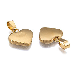 Golden Fashionable 304 Stainless Steel Stamping Blank Tag Pendants, Heart, Golden, 23~25x22x4mm, Hole: 3x6mm