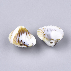 Blanc Floral Perles acryliques, style de pierres fines imitation, forme coquille, floral blanc, 17.5x20.5x15mm, trou: 2 mm, environ 180 pcs / 500 g