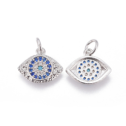 Platinum Brass Micro Pave Cubic Zirconia Charms, Eyes, Colorful, Platinum, 11x13x2mm, Hole: 3.5mm