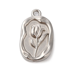 Rectangle Titanium Steel Pendants, Stainless Steel Color, Flower Pattern, Rectangle, 20.5x12x3mm, Hole: 1.6mm