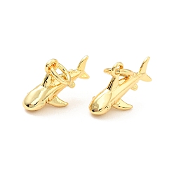Real 18K Gold Plated Brass Charms, with Jump Ring, Cadmium Free & Lead Free, Shark, Real 18K Gold Plated, 8.5x13.5x4mm