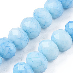 Bleu Ciel Clair Cuisson opaque de perles de verre peintes, pierres d'imitation, facette, rondelle, lumière bleu ciel, 13~14x10mm, Trou: 1mm, Environ 33 pcs/chapelet, 13.19 pouces ~ 13.78 pouces (33.5~35 cm)