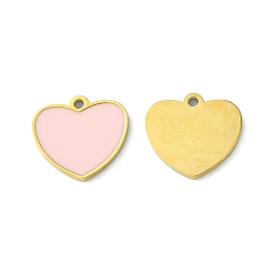 Golden Ion Plating(IP) 304 Stainless Steel Manual Polishing Charms, with Enamel, Heart Charm, Golden, 9x10x1mm, Hole: 1mm