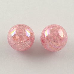 Pink AB Color Transparent Crackle Round Acrylic Beads, Pink, 20mm, Hole: 2.5mm, about 108pcs/500g