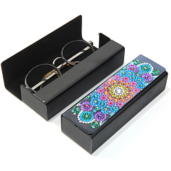 Flower DIY Imitation Leather Glasses Case Diamond Painting Kits, Eyeglasses Case Craft with Magnetic Closure, with Glue Clay, Tray, Pen, Rhinestones, Floral Pattern, Case: 160x54x36mm