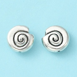 Antique Silver Tibetan Style Alloy Snail Shell Beads, Cadmium Free & Lead Free, Antique Silver, 14x13.5x7mm, Hole: 1mm, about 290pcs/1000g