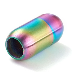 Rainbow Color Ion Plating(IP) 304 Stainless Steel Magnetic Clasps with Glue-in Ends, Column, Rainbow Color, 19x10mm, Hole: 6mm