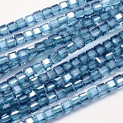 Bleu Bleuet Lustre à facettes cube de perles perles de verre de galvanoplastie plaqués brins, bleuet, 5.5x5.5x5.5mm, Trou: 1mm, Environ 94 pcs/chapelet, 20.4 pouce