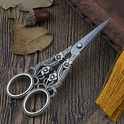 Antique Silver Flower Pattern Alloy with Stainless Steel Scissors, Embroidery Scissors, Sewing Scissors, Antique Silver, 145x60mm