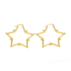Real 18K Gold Plated Brass Hoop Earrings, Long-Lasting Plated, Star, Real 18K Gold Plated, 43.5x47.5x3mm, Pin: 0.7x1.2mm