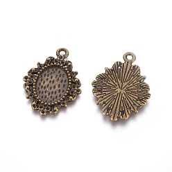 Antique Bronze Alloy Pendant Cabochon Settings, Oval, Antique Bronze, Tray: 14x10mm, 26x19x2mm, Hole: 1.5mm