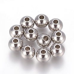 Stainless Steel Color 201 Stainless Steel Beads, Round, Stainless Steel Color, 8x6.5mm, Hole: 2.5mm