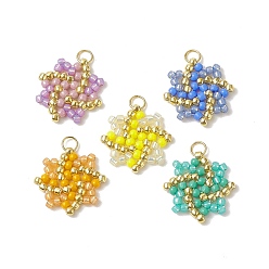 Mixed Color Handmade TOHO Seed Beads Pendants, with 304 Stainless Steel Jump Rings, Octagram, Mixed Color, 17x17x2mm, Hole: 2.8mm