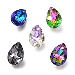 Mixed Color Glass Rhinestone Pendants, Back Plated, Faceted, Teardrop, Mixed Color, 11.5x8x5mm, Hole: 1.5mm