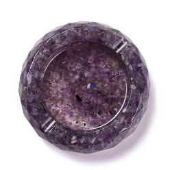 Amethyst Resin with Natural Amethyst Chip Stones Ashtray, Home OFFice Tabletop Decoration, Flat Round, 98x24mm, Inner Diameter: 67mm