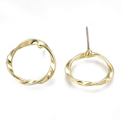 Light Gold Alloy Ear Studs, with Steel Pins, Ring, Light Gold, 16x16.5mm, Pin: 0.7mm