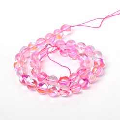 Rose Nacré Synthétiques perles rondes de pierre de lune brins, perles holographiques, teint, perle rose, 6mm, Trou: 1mm, Environ 64 pcs/chapelet, 15.5 pouce